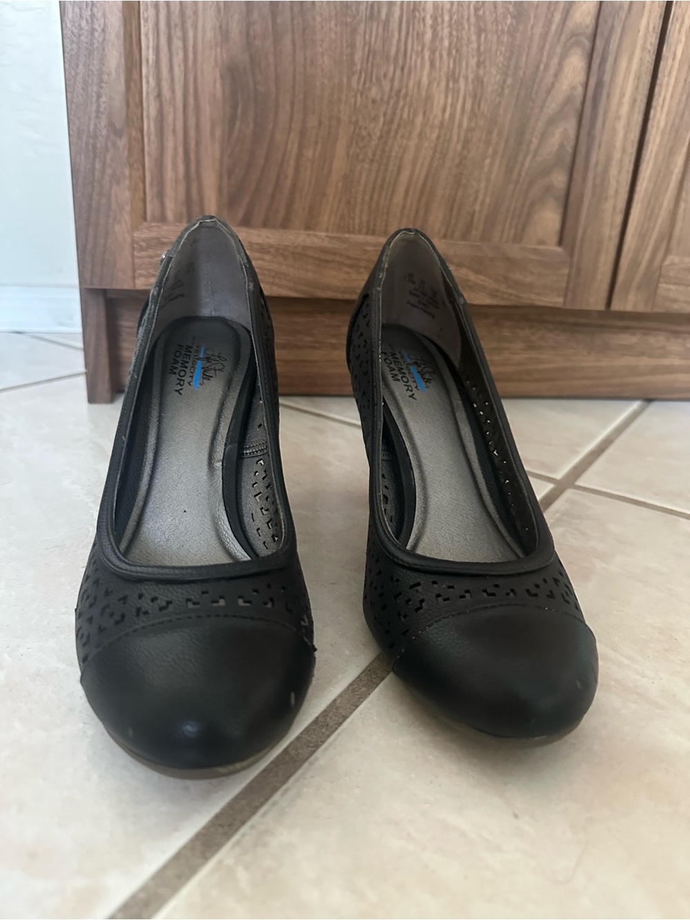 Life Stride Black Perforated Slip-On Heels